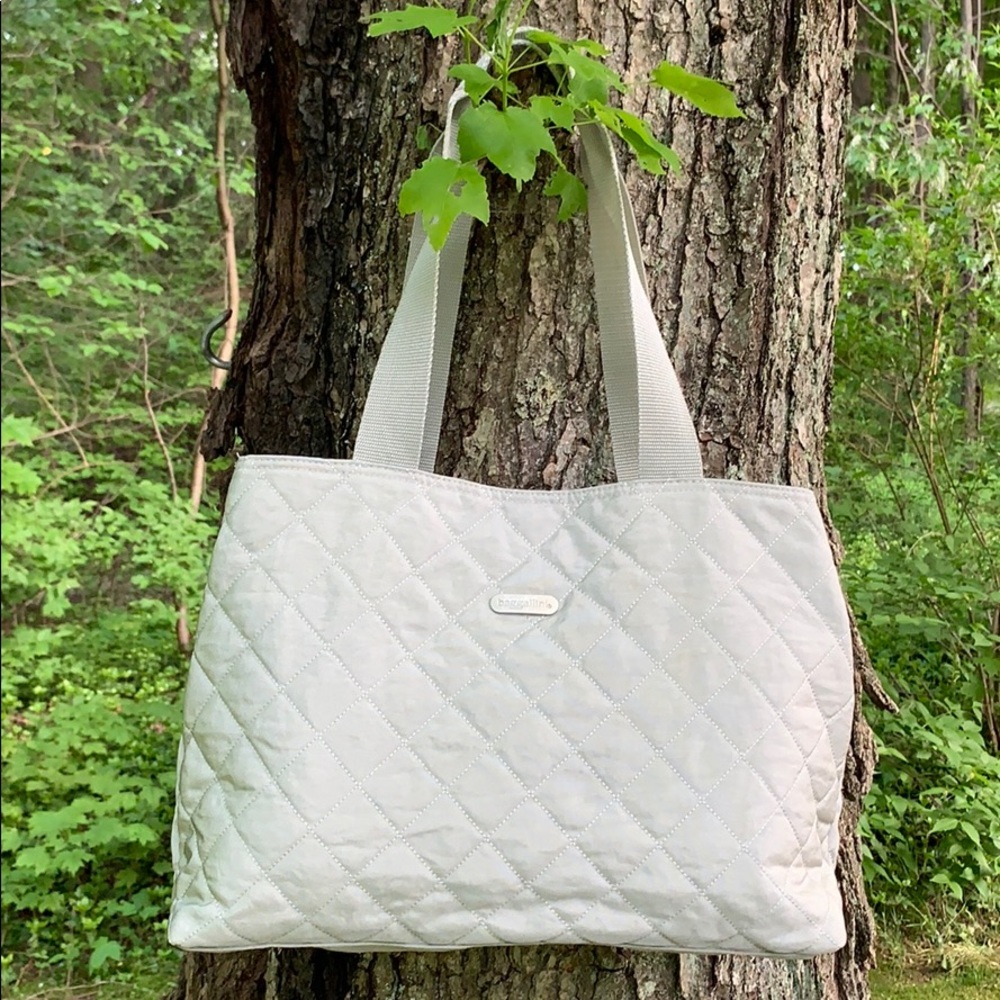 Baggallini Quilted Travel Tote Bag: Silver & Pink